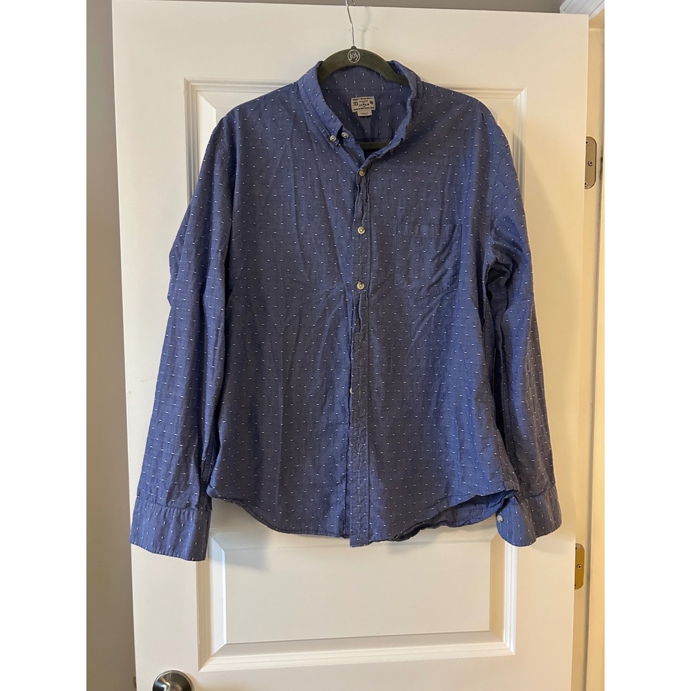 J.Crew Mens XL Blue Embroidered Dot Button Down Shirt Long Sleeve Cotton 06039